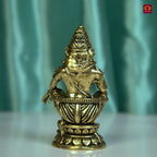 Brass Ayyappan Swami Ji Idol - 7.5cm | Antique Finish | Handcrafted Idol for Temple, Home & Car Dashboard