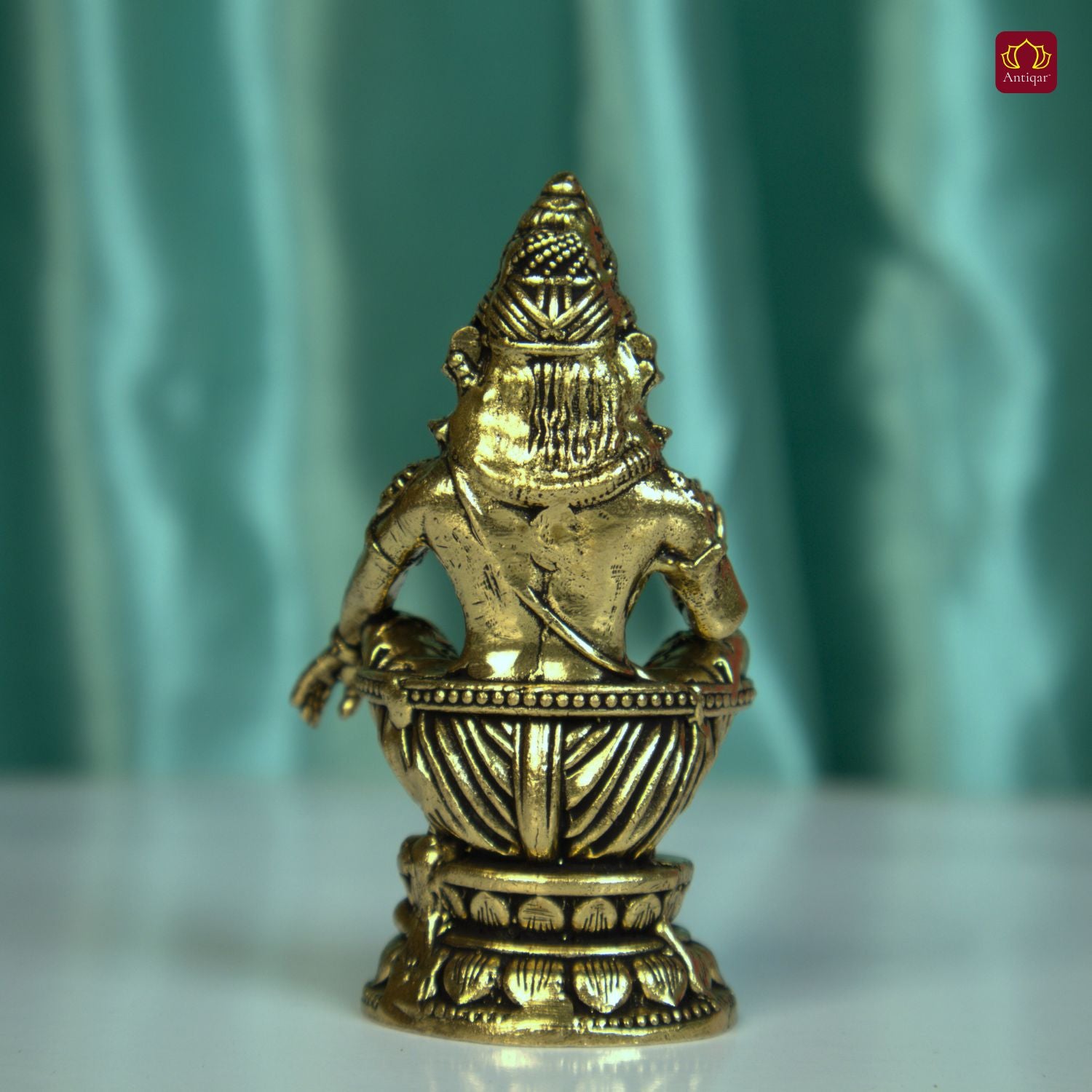 Brass Ayyappan Swami Ji Idol - 7.5cm | Antique Finish | Handcrafted Idol for Temple, Home & Car Dashboard