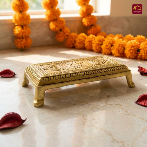 Brass Chauki - 3cm | Antique Golden Finish | Spiritual item for Temple & Home Decor