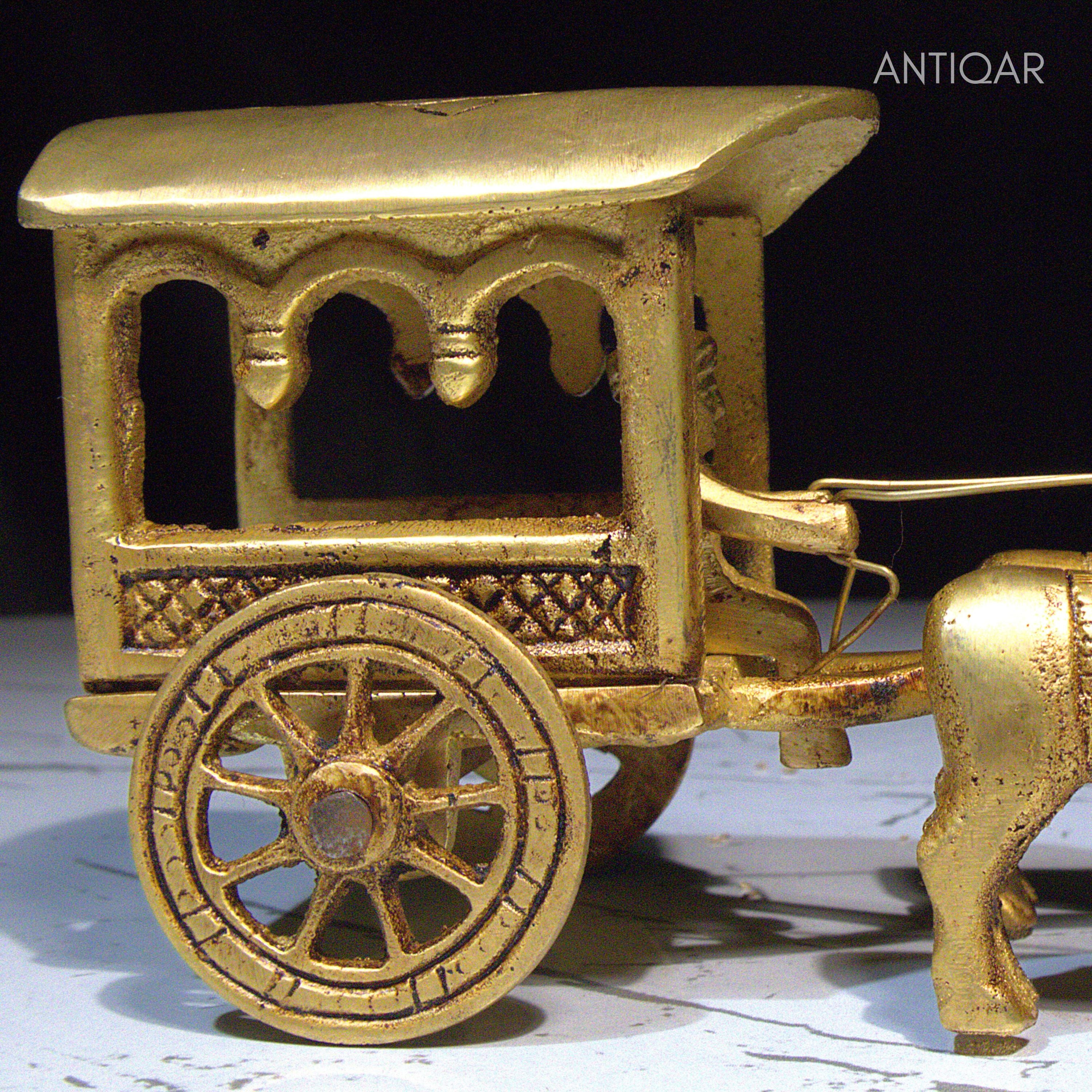 Brass Designer Roof Bullock Cart Golden Showpiece -7.5 cm | Antique Golden Finish | Handicraft Decorative Showpiece for Home, Table & Office Decor