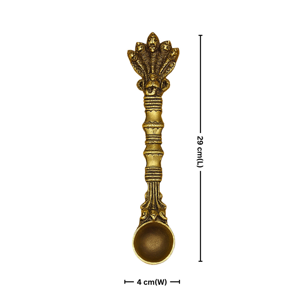 Brass Hawan Spoon – 2.5 cm | Sheshnaag Handle Design | Black Antique Finish | Handcrafted for Pooja, Temple & Festival Decor