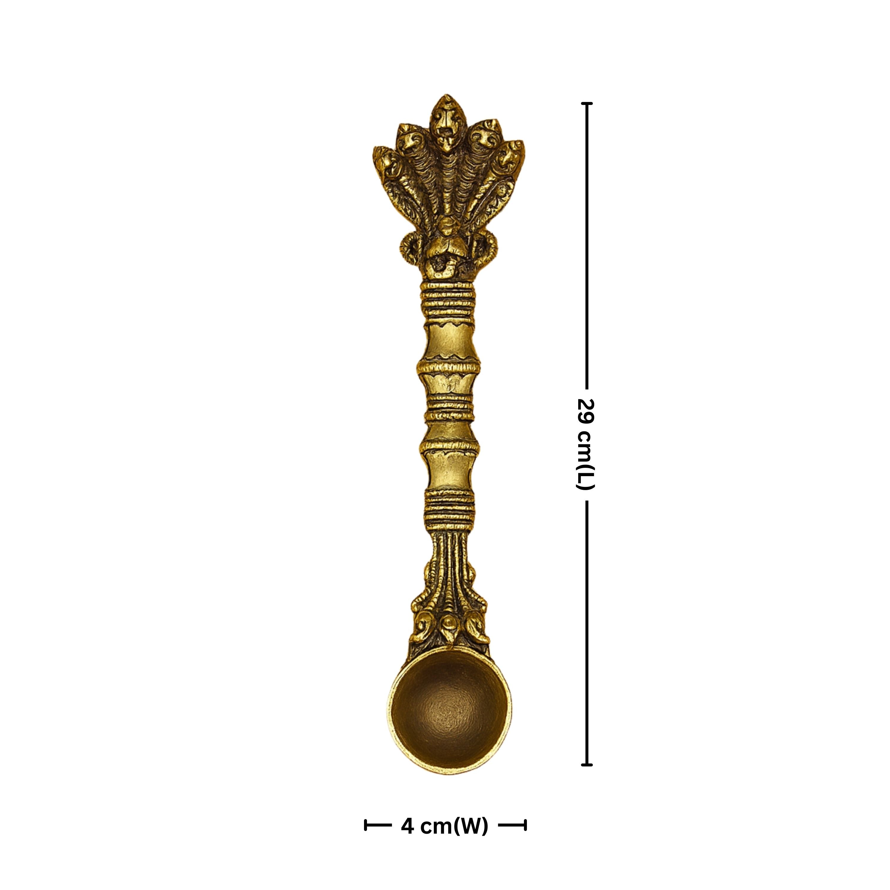 Brass Hawan Spoon – 2.5 cm | Sheshnaag Handle Design | Black Antique Finish | Handcrafted for Pooja, Temple & Festival Decor