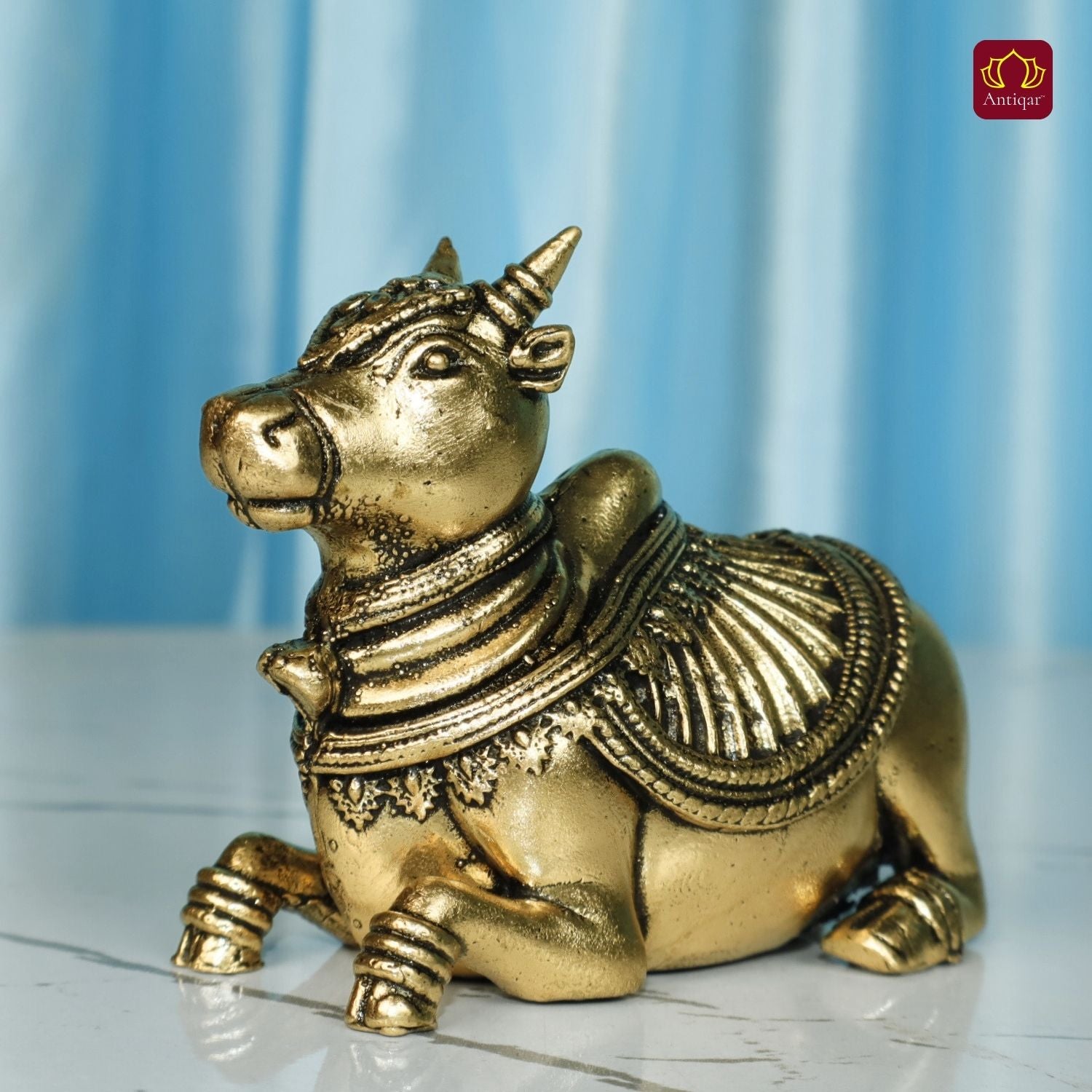 Brass Nandi Figurine - 5.5cm | Antique Finish | Spritual use for Home, Temple & Car Dashboard Decor