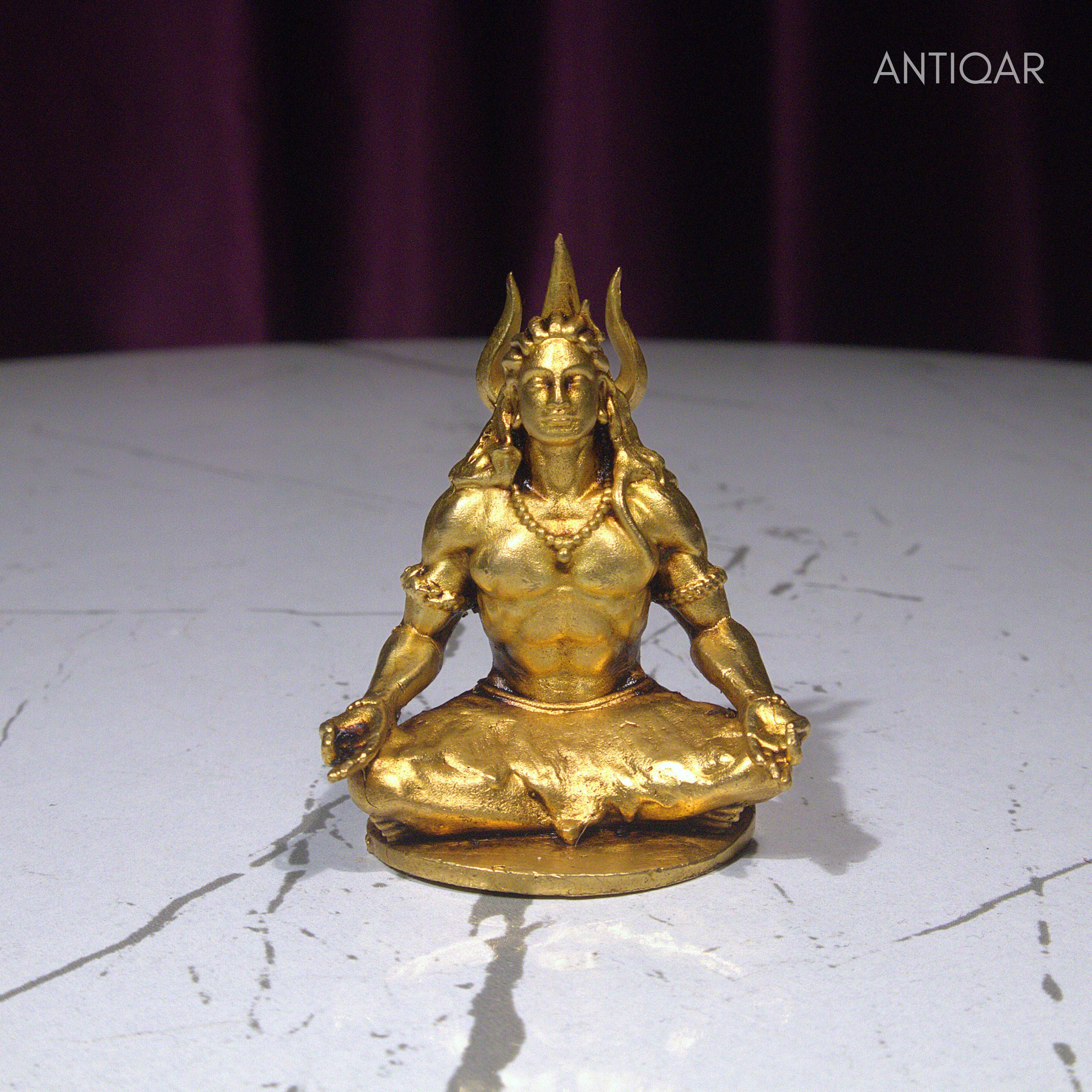 Brass Adiyogi Statue - 5cm | Antique Golden Finish | Spiritual Idol for Temple & Home Decor