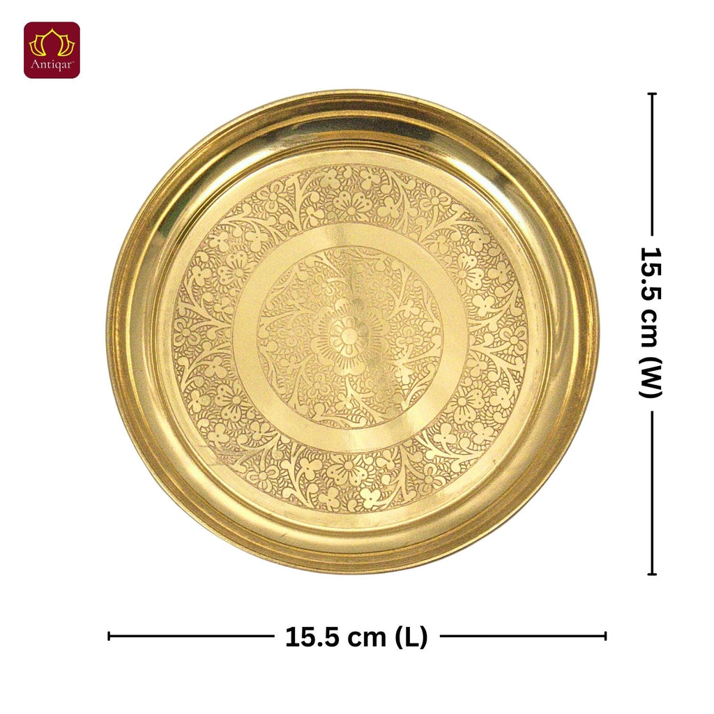 Brass Etching Design Plate - 2cm | Serve Main Course items in Lunch & Dinner | Antique Golden Finish | Traditional Mughlai Style use for serving in Kitchen, Festivals and Restaurents