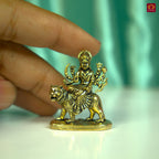 Brass Miniature Sherawali Maa Idol - 4cm | Antique Finish | Spritual use for Home, Temple & Car Dashboard Decor