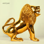 Antiqar Lion Pure Brass Figurine | Handicraft Artwork | Superfine Golden Finish | Home & Office Décor | Ideal for Gifting | Height 15cm
