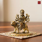 Brass Miniature Sherawali Maa Idol - 4cm | Antique Finish | Spritual use for Home, Temple & Car Dashboard Decor