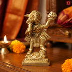 Standing Hanuman Ji Brass Idol - 8cm | Antique Golden Finish | Handcrafted Statue for Temple, Home & Car Dashboard Decor