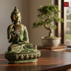 Brass Buddha Statue | Black Antique & Green Patina Finish | Home & Office Décor | Perfect for Meditation, Gifting & Spiritual Ambiance