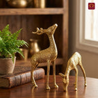 Brass Couple Deer Showpiece -17cm | Premium Superfine Finish | Handcrafted Decor Piece for Living Spaces | Ideal for Gifting