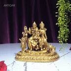Brass Shiv Parivar Idol - 7.5cm | Antique Golden Finish | Spiritual Idol for Temple & Home Decor