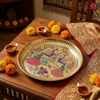 Brass Meenakari Art Design Plate - 2.5cm | Serve Main Course items in Lunch & Dinner | Antique Golden Finish | Traditional Mughlai Style use for serving in Kitchen, Festivals and Restaurents