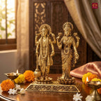 Brass Laxmi Narayan pair Idol - 8cm | Standing on Lotus | Antique Finish | Spiritual Idol for Temple & Home Decor