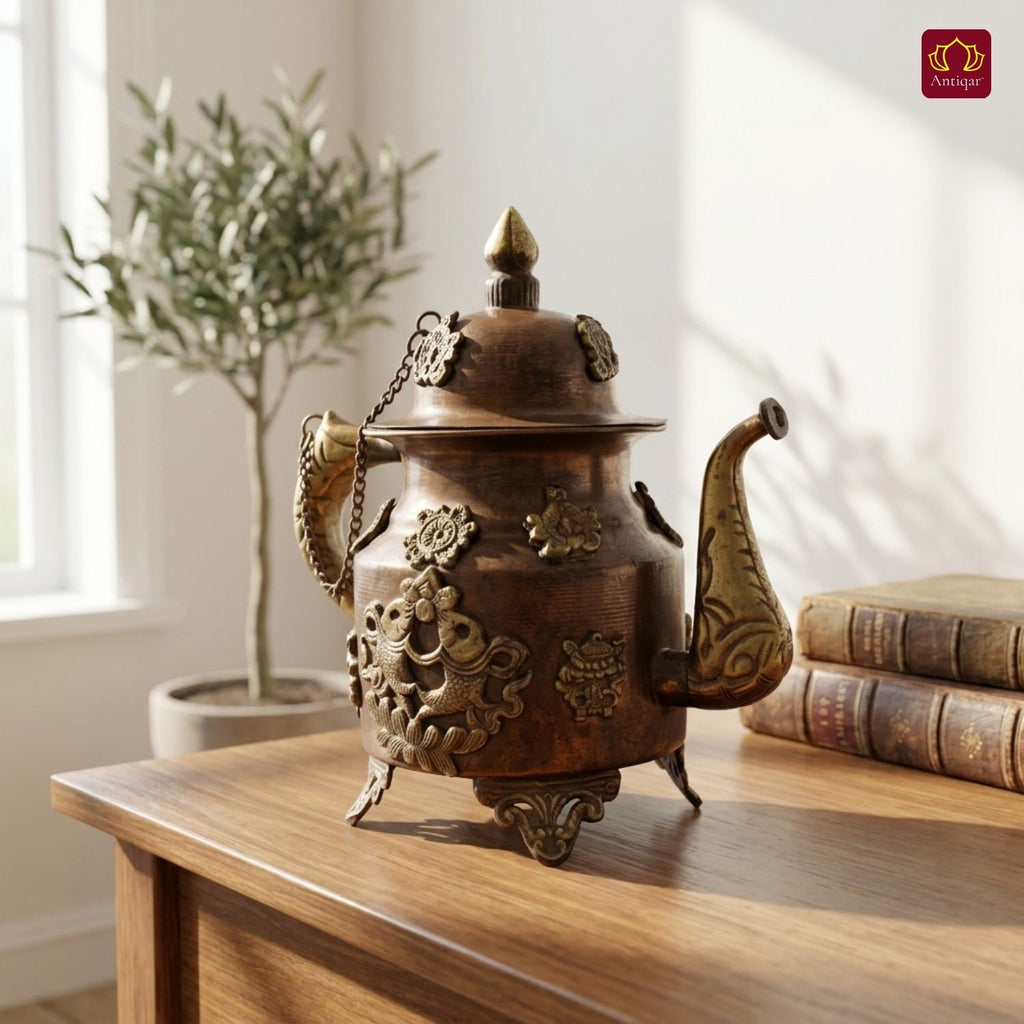 Tibetan Copper Tea & Coffe Kettle - 20cm | Antique Brown Finish |Traditional used for Serving Butter Tea & Spiritual Home Decor