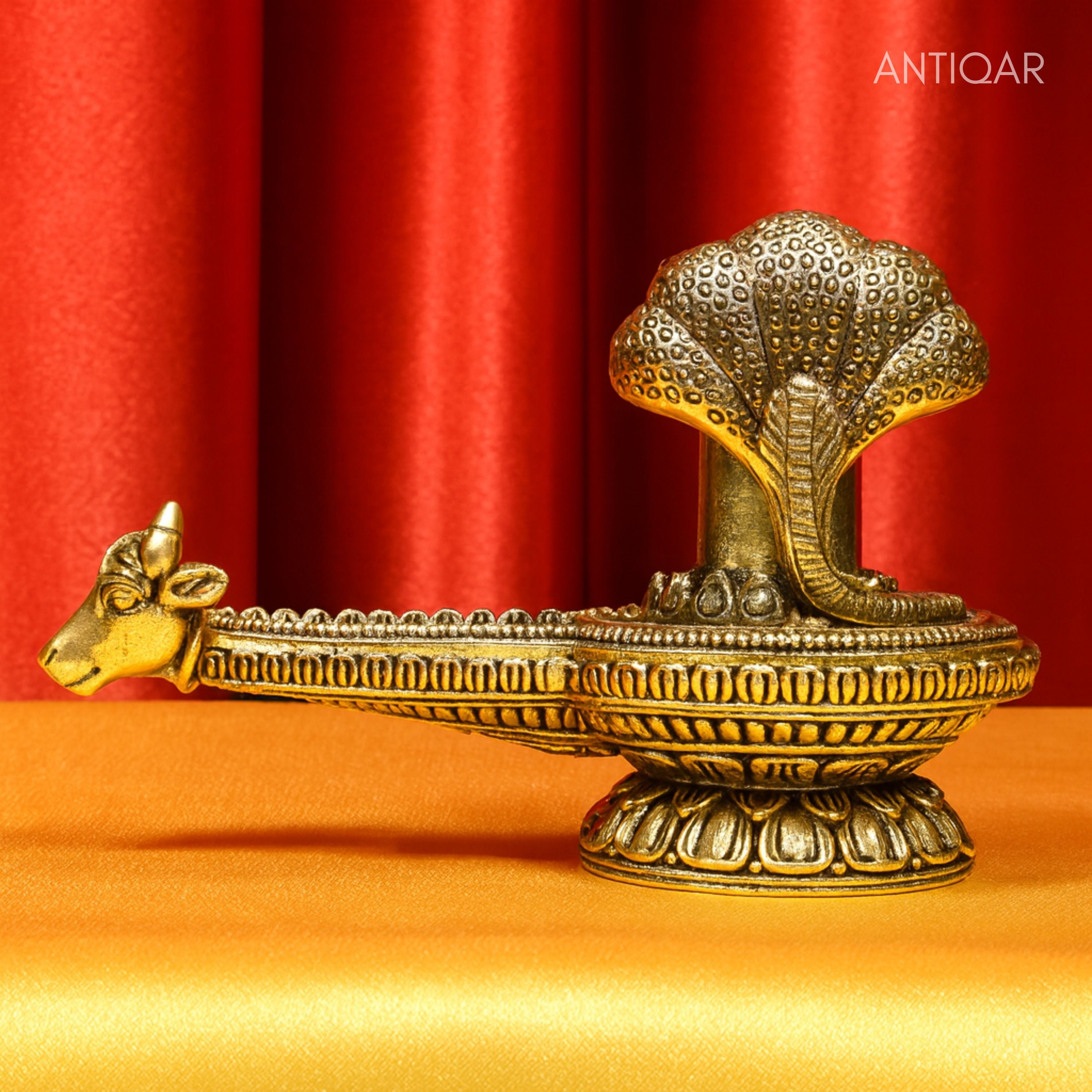 Brass Shivling with Detachable Sheshnaag –6 cm | Antique Finish | Spiritual Idol for Temple & Home Decor