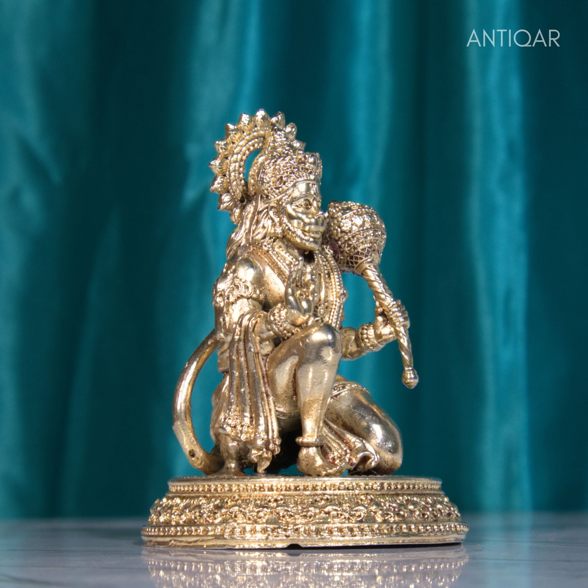 Brass Vintage Base Sitting Hanuman Ji Idol – 8cm | Antique Finish | Spiritual Idol for Temple, Home & Car Dashboard Decor