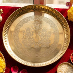 Brass Pooja Plate - 15.5cm diameter | Etched Design with Ganesh Laxmi, Diya & Shubh Labh | Ideal for Temple & Home Rituals