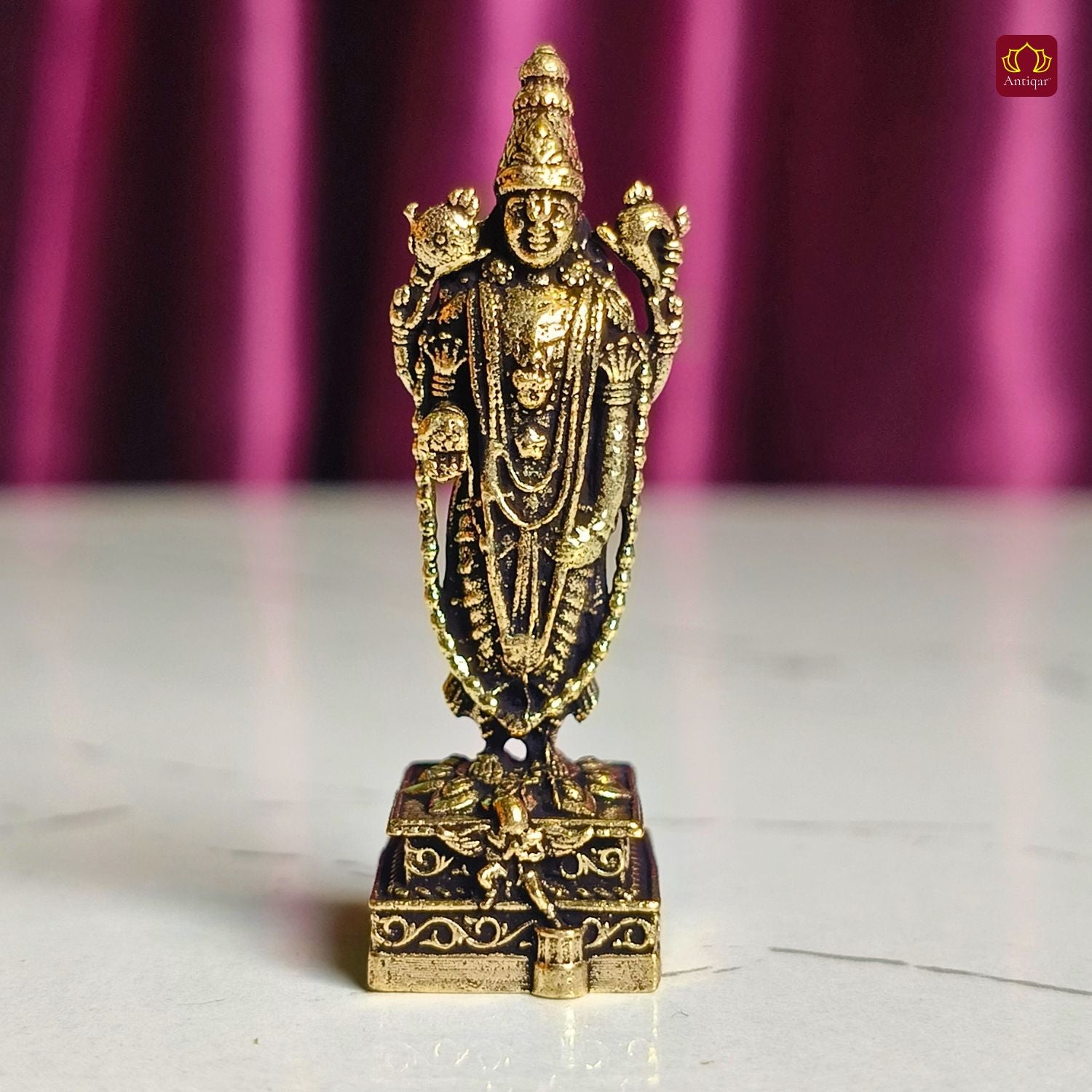 Brass Miniature Venkateswara Balaji Idol -4cm | Antique Finish | Spritual use for Home, Temple & Car Dashboard Decor