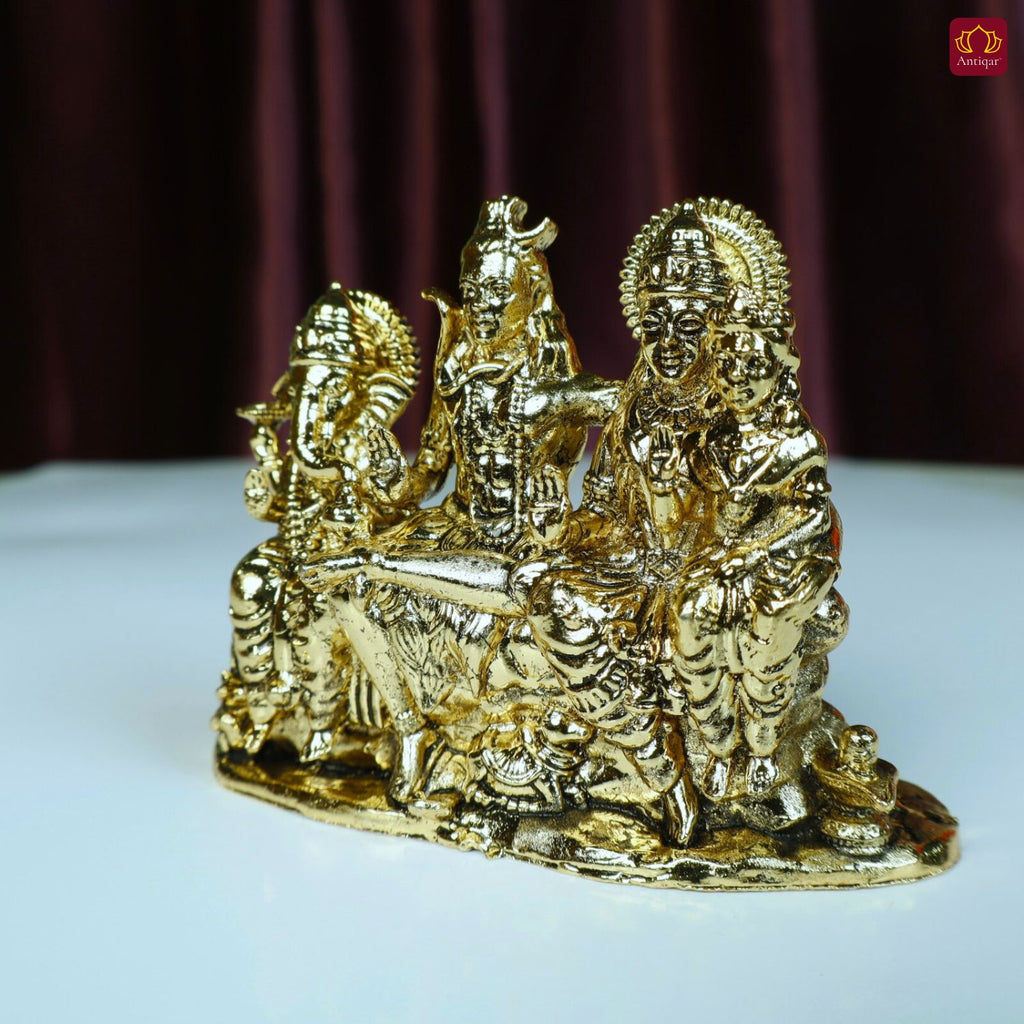 Brass Shiv Parivar Idol - 6.5cm | Golden Finish | Spiritual Idol for Temple & Home Decor