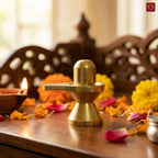 Brass Shivling Idol – 5 cm | Superfine Finish | Handcrafted by Artisans | Perfect for Temple, Home Decor & Car Dashboard
