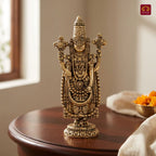 Brass Tirupathi Balaji Idol - 10cm | Golden Finish | Handcrafted Idol for Temple, Home & Car Dashboard