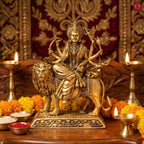 Brass Sherawali Maa Idol - 8cm | Antique Golden Finish | Spiritual Idol for Temple & Home Decor