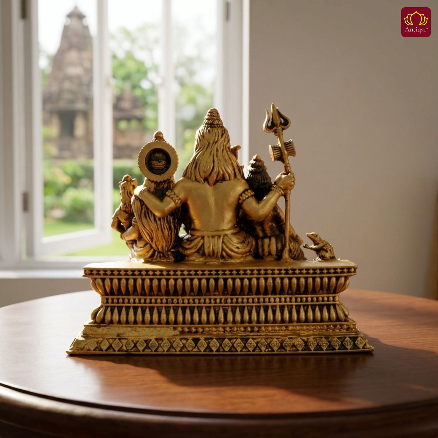 Brass Shiv Parivar Idol - 8cm | Antique Golden Finish | Spiritual Idol for Temple & Home Decor