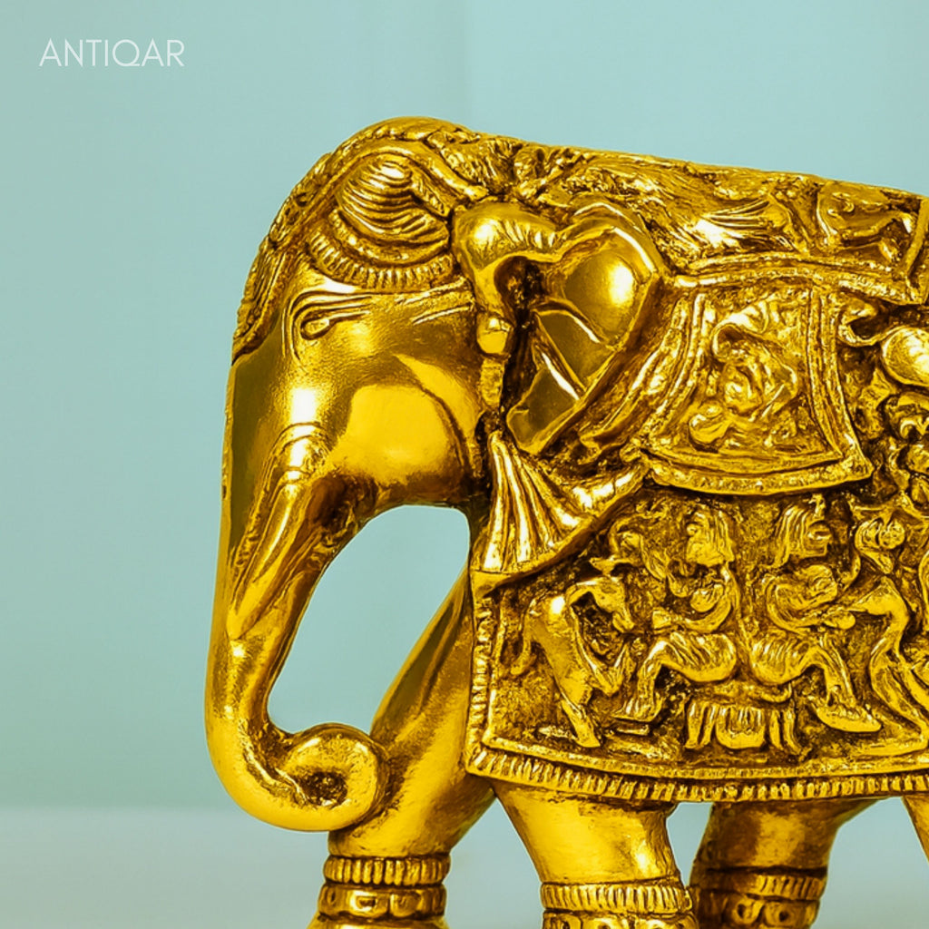Brass Maharaja Elephant Decorative Showpiece - 13cm | Antique Showpiece Collectible | Handcrafted for Home & Office Decor