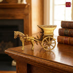 Brass Horse Cart Showpiece – 7.5 cm | Single Horse with Carved Roof | Antique Golden Finish | Handcrafted Decor for Festival, Temple & Home