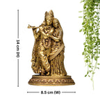 Brass Designer Radhakrishna Idol - 14cm | Antique Golden Finish | Spiritual Idol for Temple & Home Decor