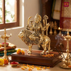 Brass Sherawali Maa Idol - 8cm | Sitting on Lion | Golden Finish | Spiritual Idol for Temple & Home Decor