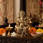 Brass Ganesh JI Idol - 5cm | Golden Finish | Spiritual Decor for Temple, Home & Car Dashboard