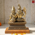 Brass Shiv Parivar Idol - 10cm | Antique Finish | Spiritual Idol for Temple & Home Decor