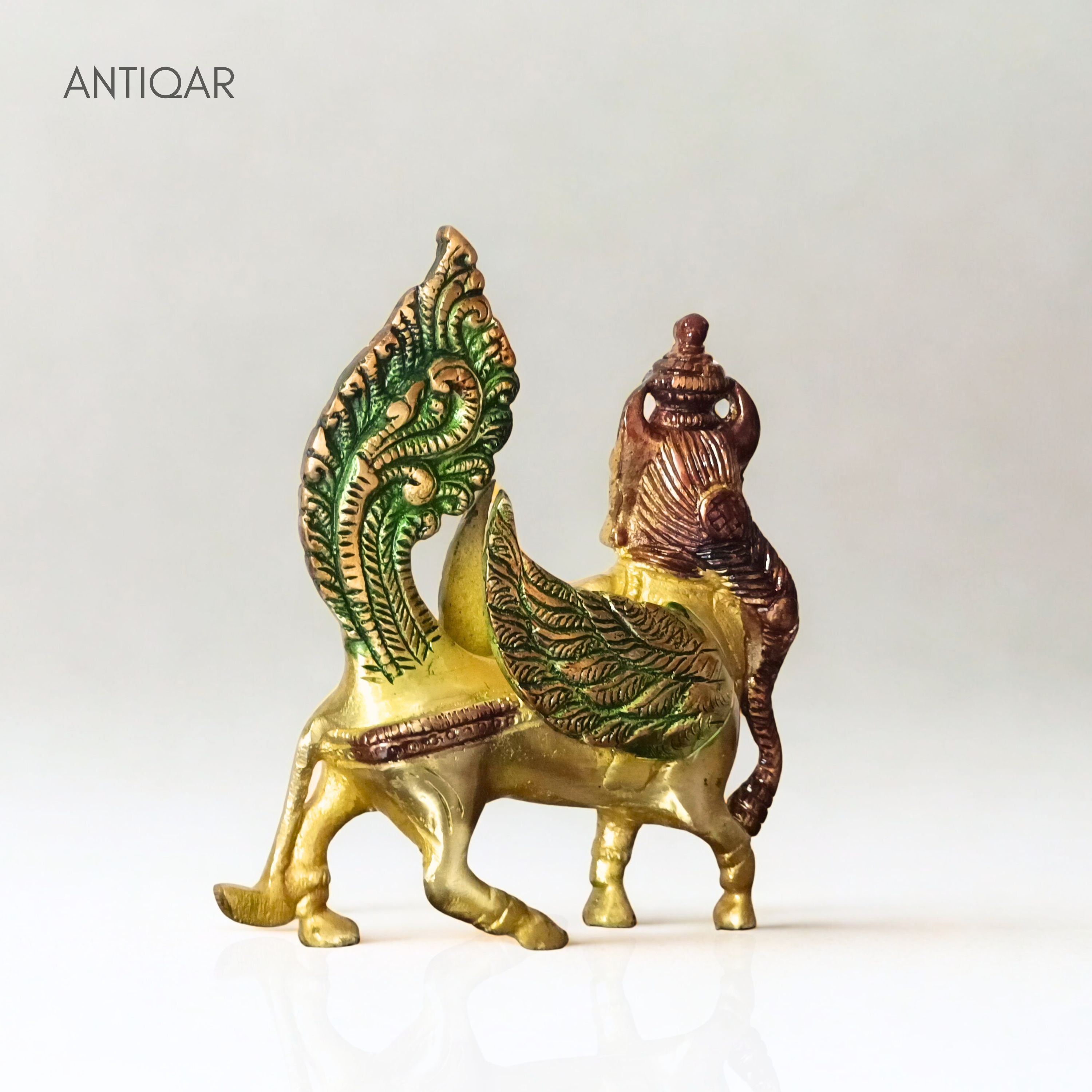 Kamdhenu Cow Brass Figurine | Artisan Crafted with Color Detailing | Pooja Room & Living Decor | Symbol of Prosperity & Divinity
