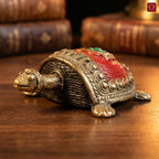 Dhokra Art Brass Turtle – 3 cm | Red Antique Finish | Tribal Handcrafted Showpiece for Temple, Home & Table Decor