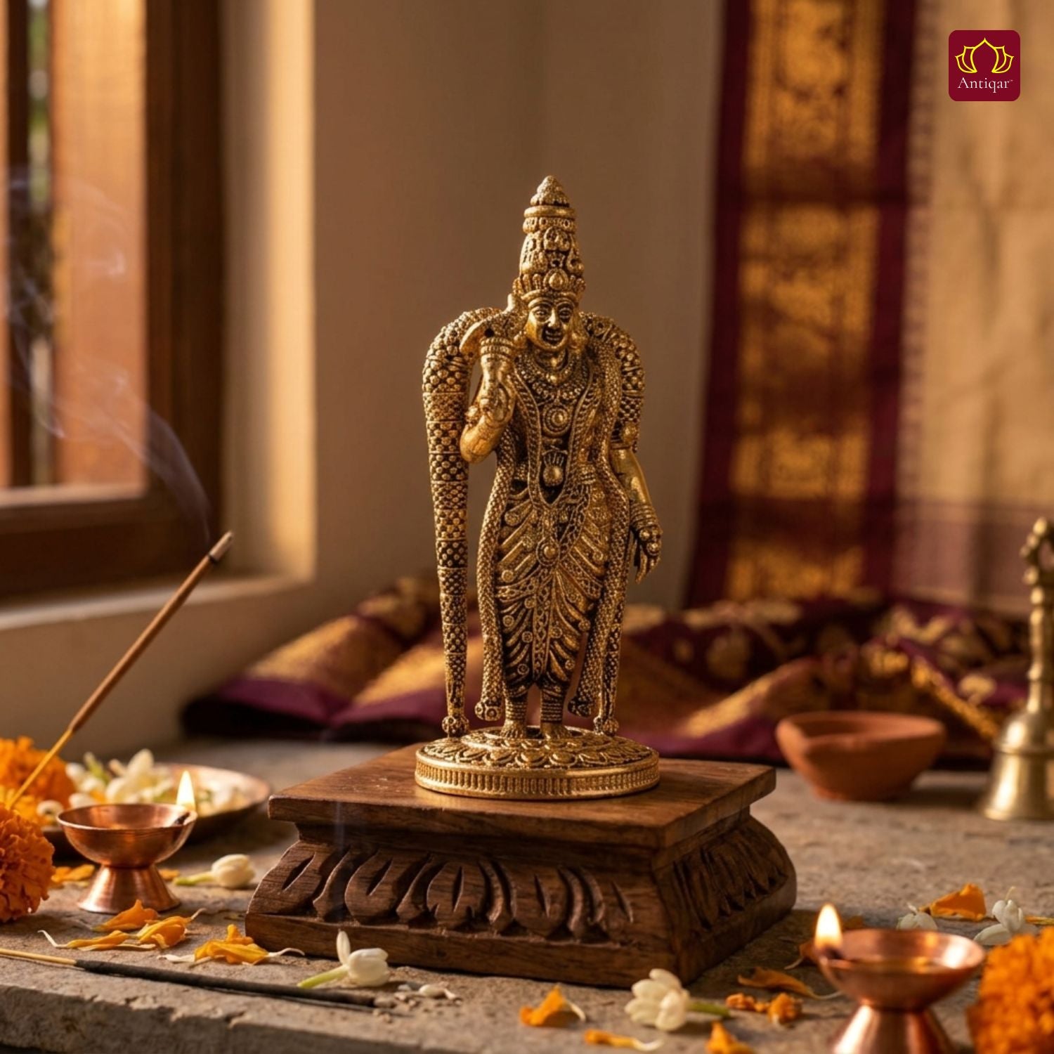Brass Meenakshi Deviji Idol -8cm | Golden Finish | Spritual use for Home, Temple & Car Dashboard Decor