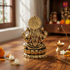 Brass Lakshmi JI Idol - 4.5cm | Golden Finish | Spiritual Decor for Temple, Home & Car Dashboard