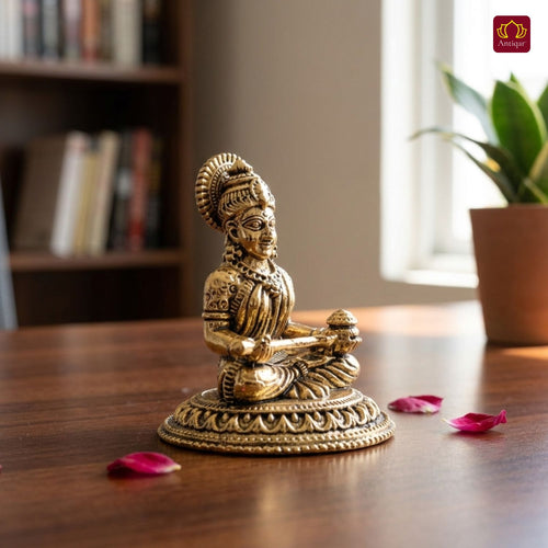 Brass Annapurna Devi Idol - 3.5cm | Golden Finish | Spiritual Idol for Temple & Home Decor
