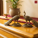 Brass Peacock Showpiece – 8 cm | Antique Finish | Handcrafted Decor for Temple, Table & Home (Pack of 2)
