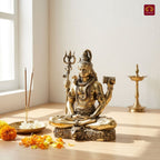 Brass Shiv Ji Idol - 8 cm | Antique Finish with Trisul | Spiritual use for Temple, Home & Car Decor