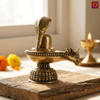 Brass Shivling with Detachable Sheshnaag – 8cm | Golden Finish | Spiritual Idol for Temple & Home Decor