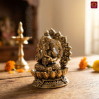 Brass Ganesh JI Idol - 4cm | Golden Finish | Spiritual Decor for Temple, Home & Car Dashboard