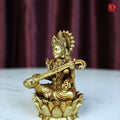 Brass Saraswati Ji Idol - 7.5cm | Antique Golden Finish | Spiritual Idol for Temple & Home Decor
