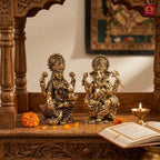 Brass Ganesh Laxmi Pair Idol - 5 cm | Golden Finish | Spiritual Idol for Temple & Home Decor
