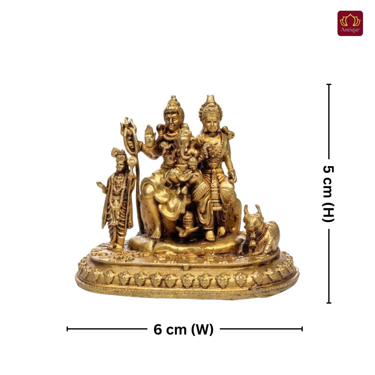 Brass Shiv Parivar Idol - 5cm | Antique Golden Finish | Spiritual Idol for Temple & Home Decor