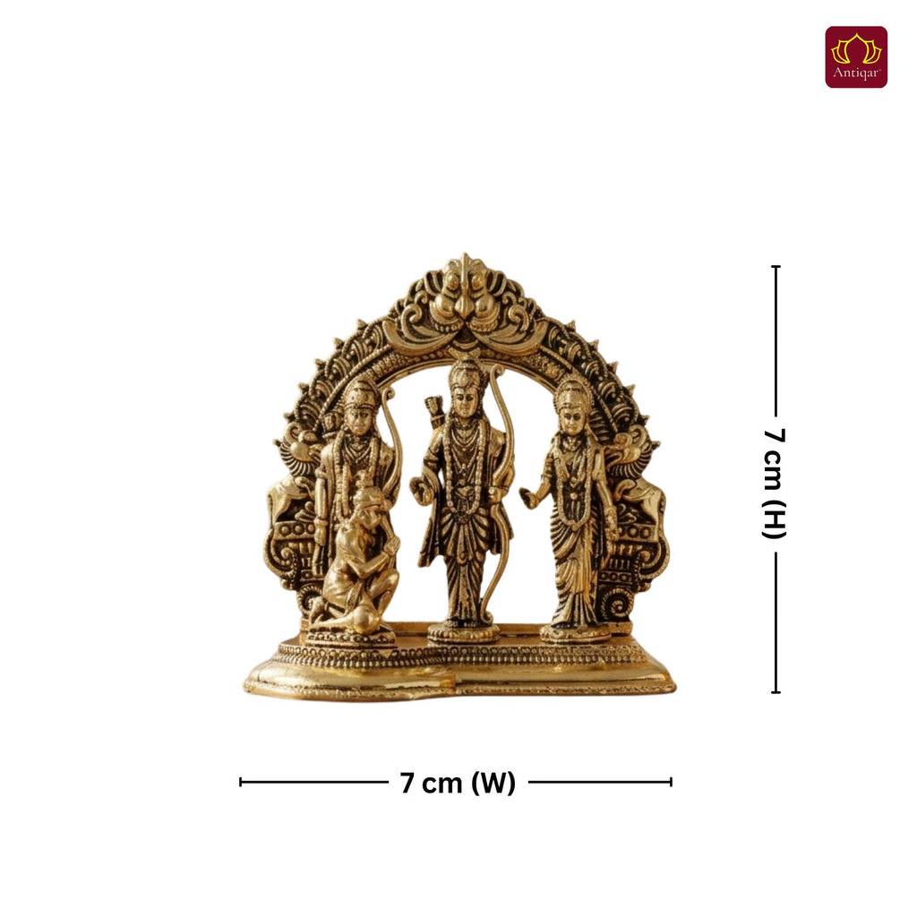 Brass Ram Darbar - 7cm | Antique Golden Finish | Spiritual Idol for Temple & Home Decor