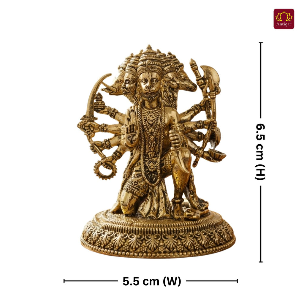 Brass Panchmukhi Hanuman Idol -6.5cm | Golden Finish | Spritual use for Home, Temple & Car Dashboard Decor