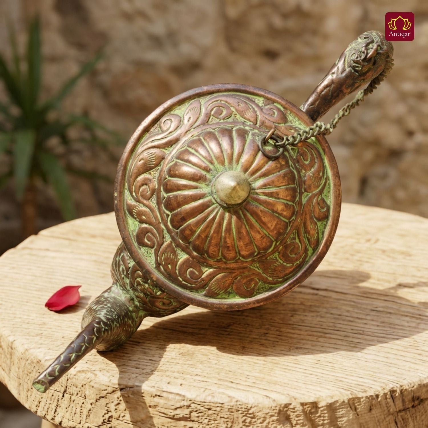 Antique Brass Tea & Coffee Kettle - 29cm | Green Patina Finish | Vintage  Mughlai Style use in Home,Office & Restaurant Decor