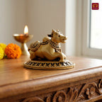 Brass Nandi Figurine - 3.5cm | Antique Golden Finish | Spritual use for Home, Temple & Car Dashboard Decor